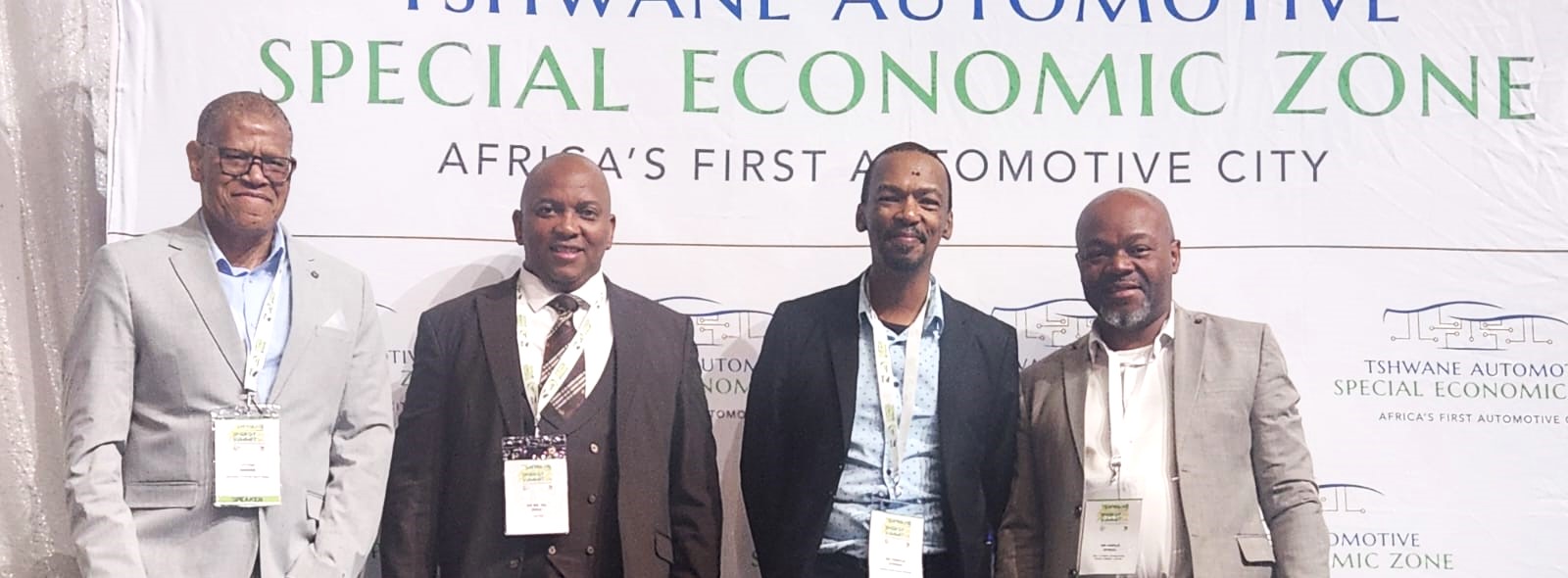 The TASEZ breakaway discussion team at the Tshwane Energy Summit 2024: the CEO of the AIDC Andile Africa, TASEZ's CEO Dr Bheka Zulu, the NAAMSA's chief policy officer Tshetle Litheko, and the co-founder of the Mobility Centre for Africa Vincent Radebe